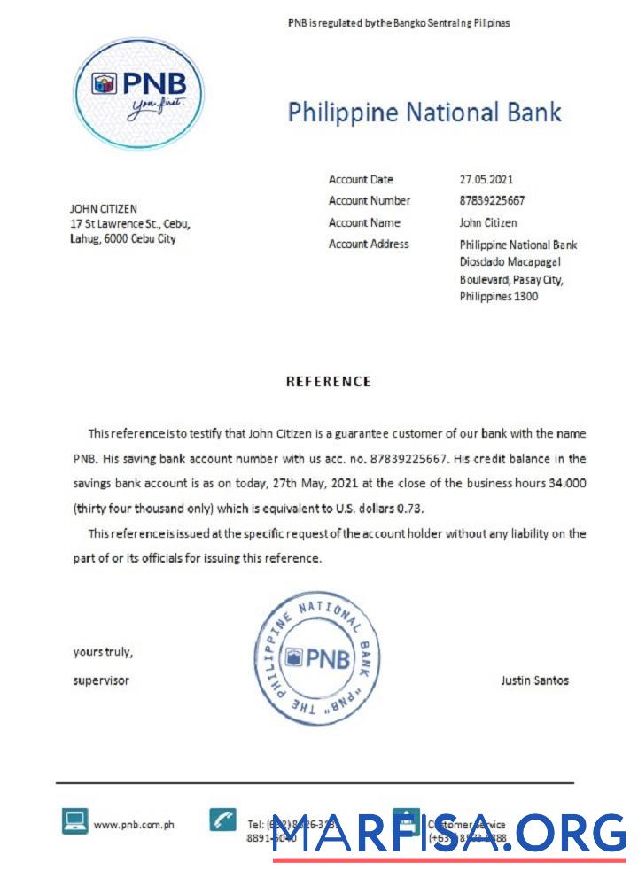 Blank Philippines PNB reference example